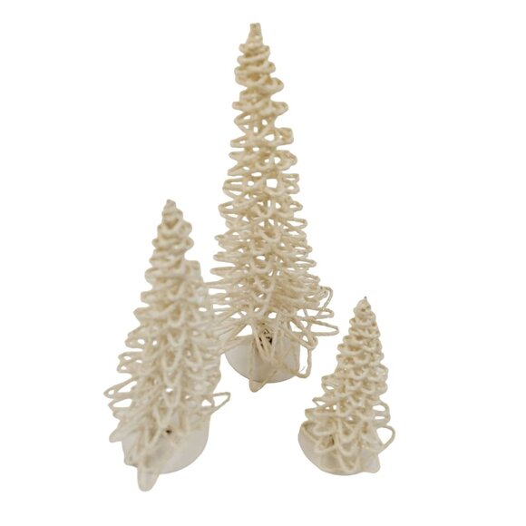 Department 56 Cream Christmas Village String Tree Forrest Set Of 3 Rustic Vintag - Picture 1 of 8